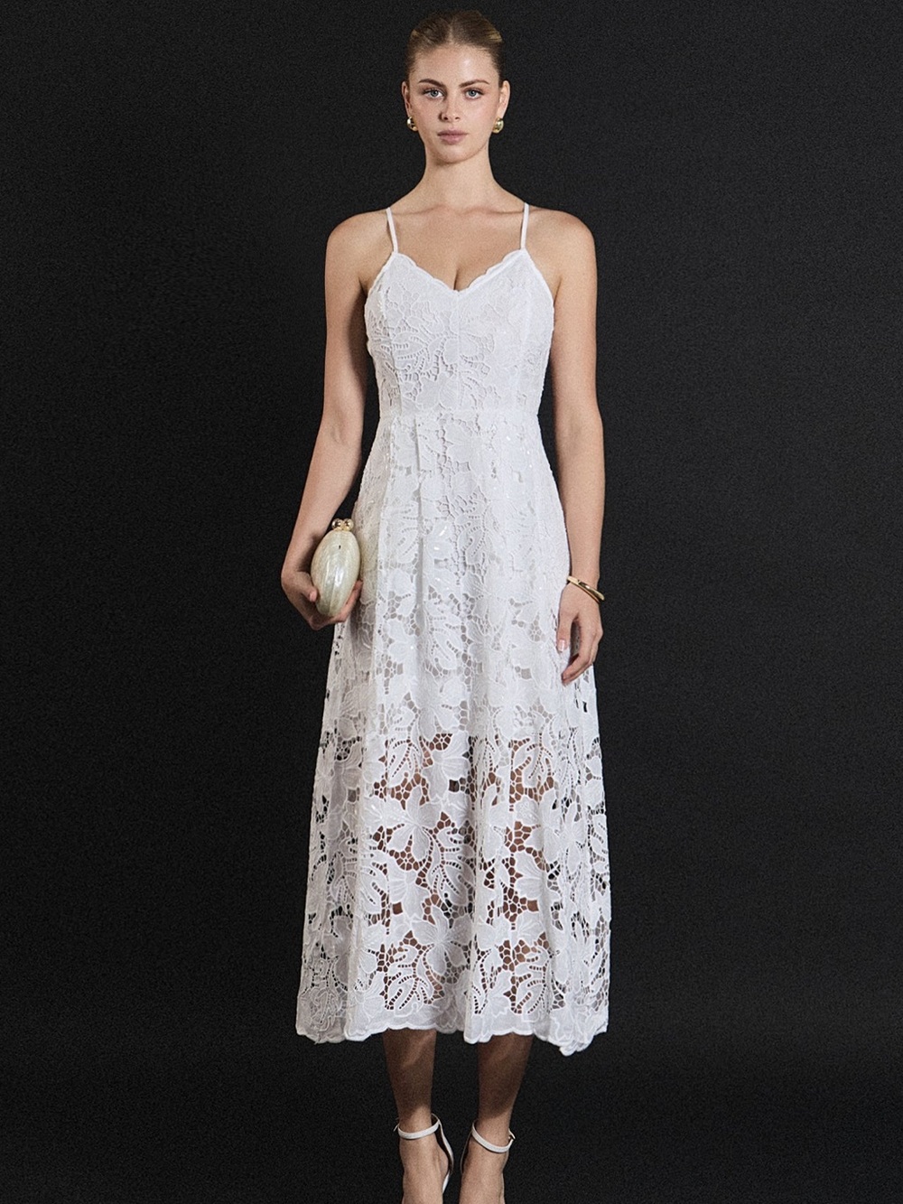 NWT Endless Rose White Sequin Lace Midi Dress Bridal Cocktail Summer Sz XS